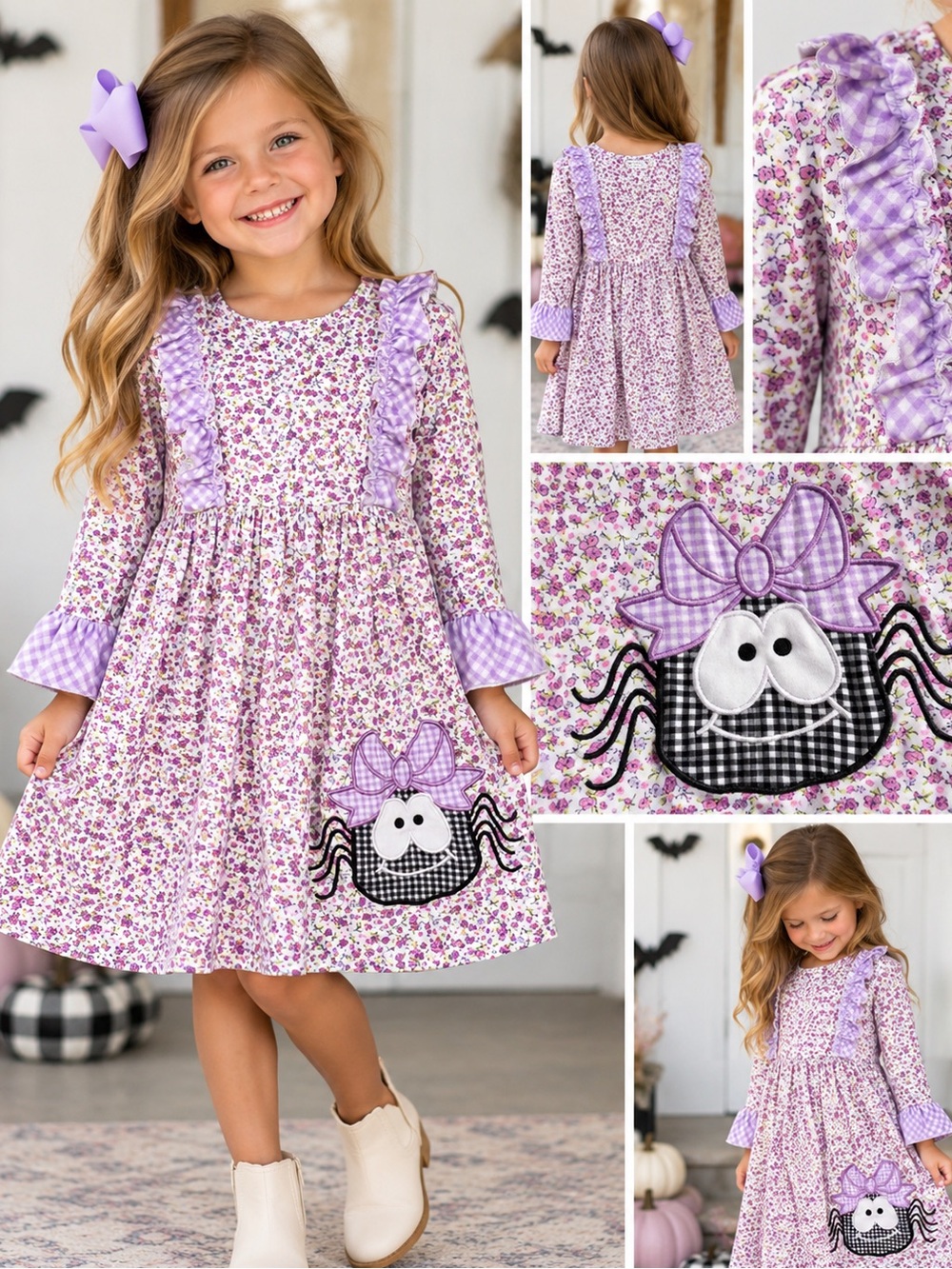 Marie Nicole Clothing Girls Halloween Spider Floral Dress Purple Size XL Fits 5